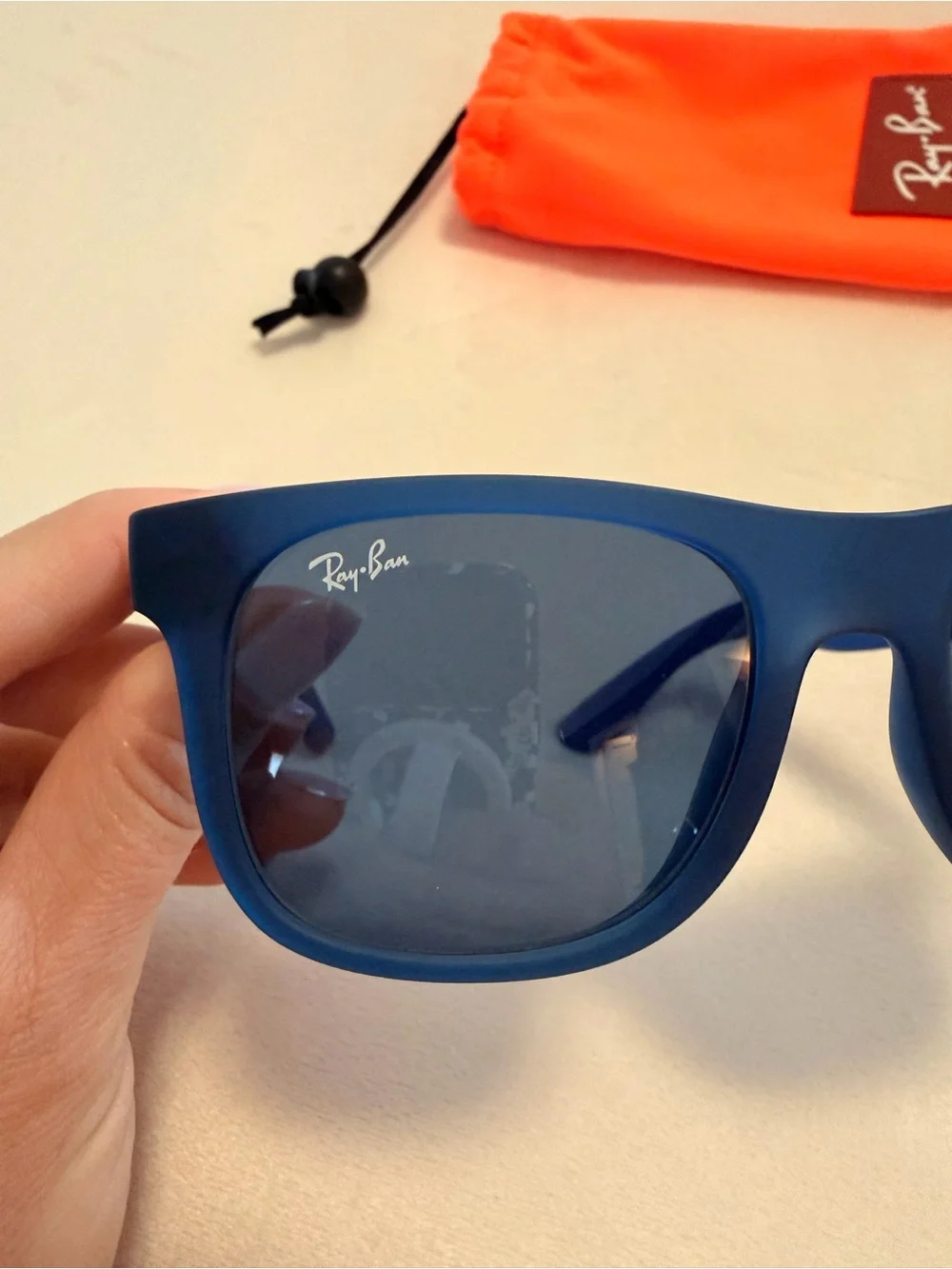 Ray-Ban Kids Navy Blue Sunglasses with Bright Orange Pouch